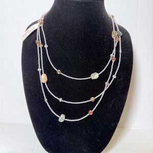 Peyote Bird Necklace Artisan Genuine Stone & Sterling Silver Beads 68" Wrap